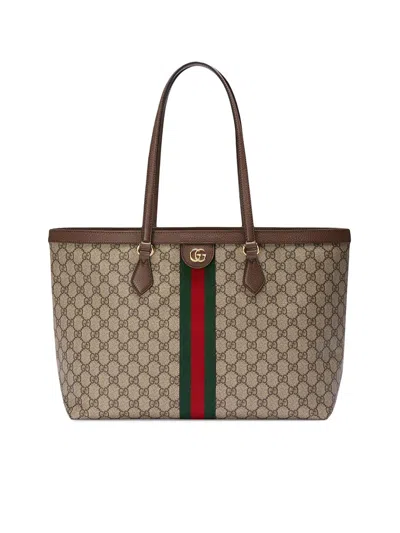 Shop Gucci Medium Ophidia Gg Tote Bag In Brown
