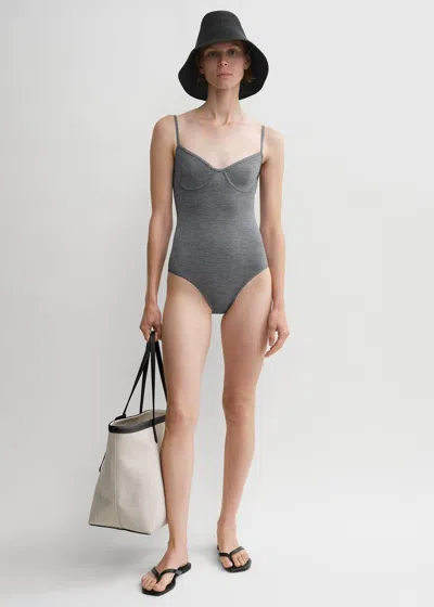 Shop Totême Half-cup Swimsuit Grey Melange