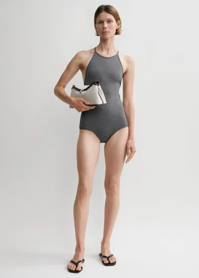 Totême High Neck Swimsuit Grey Melange In Grey Melange