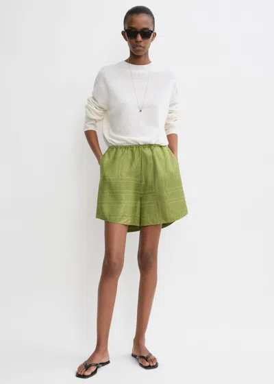 Totême Monogram-printed Silk Pj Shorts In Laurel