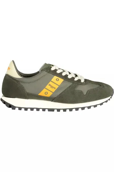 Shop Blauer Sporty Green Lace-up Sneakers With Contrast Detailing