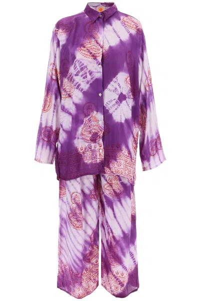Shop Sun Chasers Mantra Cotton Shirt And Pants Set In Purple