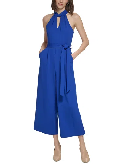Shop Calvin Klein Womens Solid Polyester Jumpsuit In Blue