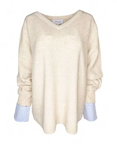 Shop Derek Lam 10 Crosby Cassie Mixed Media Sweater In Natural / Stripe In Beige