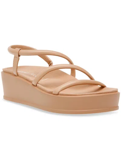 Shop Anne Klein Akvie Womens Faux Leather Strappy Wedge Sandals In Beige