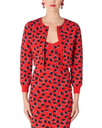 Shop Carolina Herrera 3/4-sleeve Cropped Silk-blend Cardigan In Red