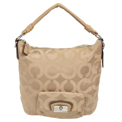 Shop Coach Signature Canvas And Leather Hobo In Beige