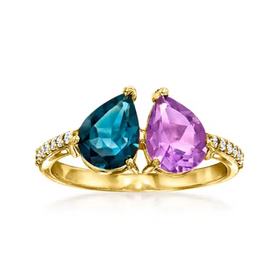 Shop Ross-simons London Blue Topaz And Amethyst Toi Et Moi Ring With . Diamonds In 14kt Yellow Gold In Pink