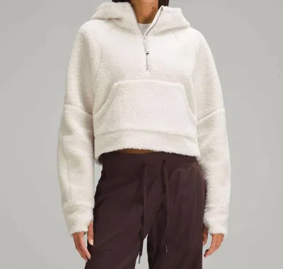 Shop Lululemon Scuba Oversized Half-zip Fleece Hoodie In Bone In White