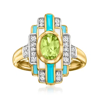 Shop Ross-simons Peridot And . White Topaz Ring With Blue And White Enamel In 18kt Gold Over Sterling