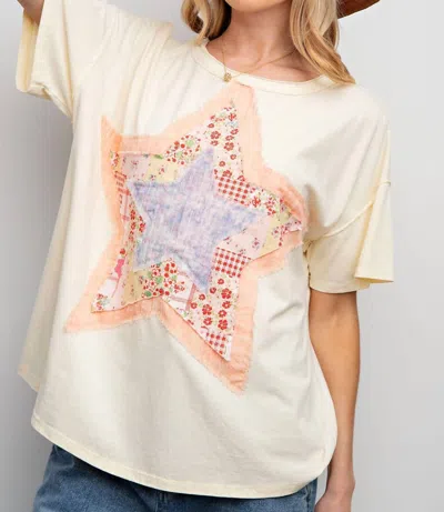 Shop Easel Star Patchwork Top In Pale Yellow In Beige