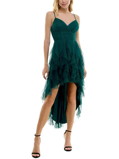 Shop Pear Culture Juniors Womens Glitter Mesh Cocktail And Party Dress In Green