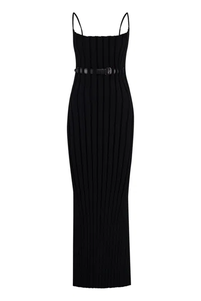 Alexander Wang Knit Dress With Coordinated Leather Belt And Back Slit In Black