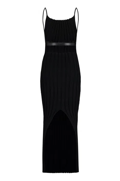 Alexander Wang Knit Dress With Coordinated Leather Belt And Back Slit In Black