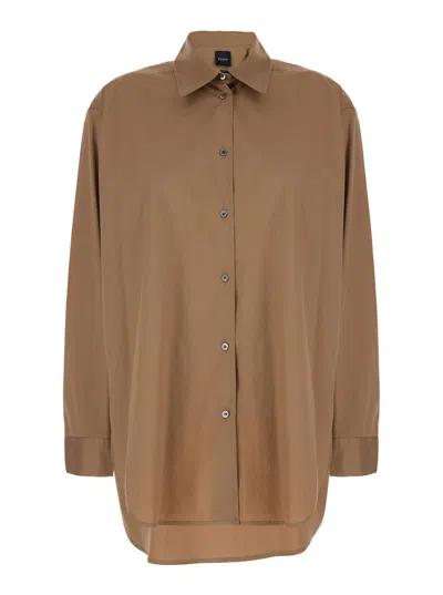 Shop Plain Oversized Brown Shirt In Cotton Woman In Beige