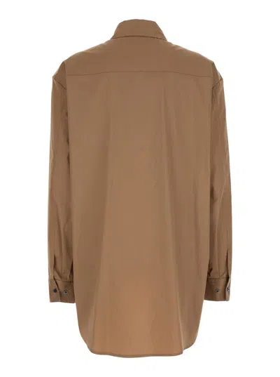 Shop Plain Oversized Brown Shirt In Cotton Woman In Beige