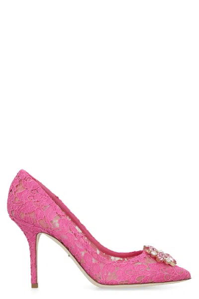 Shop Dolce & Gabbana Bellucci Lace Pump In Fuchsia