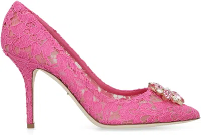 Shop Dolce & Gabbana Bellucci Lace Pump In Fuchsia