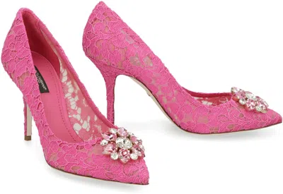 Shop Dolce & Gabbana Bellucci Lace Pump In Fuchsia