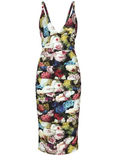 Shop Dolce & Gabbana Floral Print Dress In Multicolour