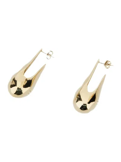 Shop Alberta Ferretti Gold Drop Earrings With Hammered Work In Metal Woman In Grey