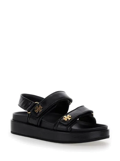 Shop Tory Burch 'kira Sport' Black Sandals With Logo Detail In Leather Woman