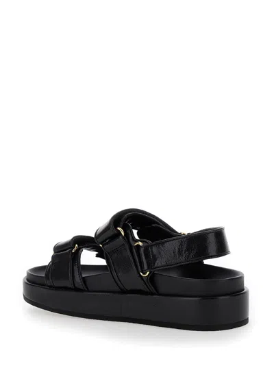 Shop Tory Burch 'kira Sport' Black Sandals With Logo Detail In Leather Woman