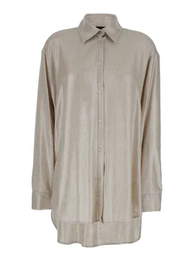 Shop Plain Oversized Metallic Shirt In Laminated Fabric Woman In Grey