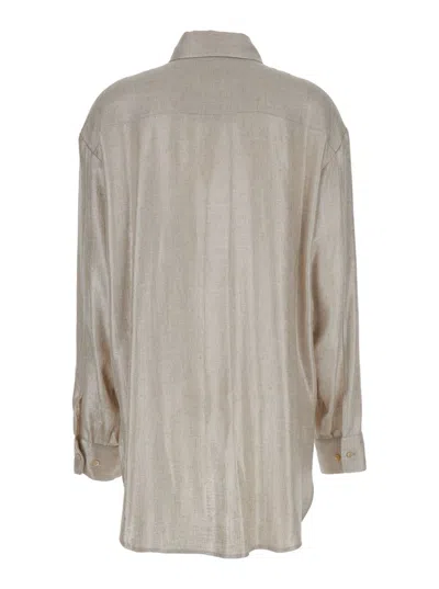 Shop Plain Oversized Metallic Shirt In Laminated Fabric Woman In Grey