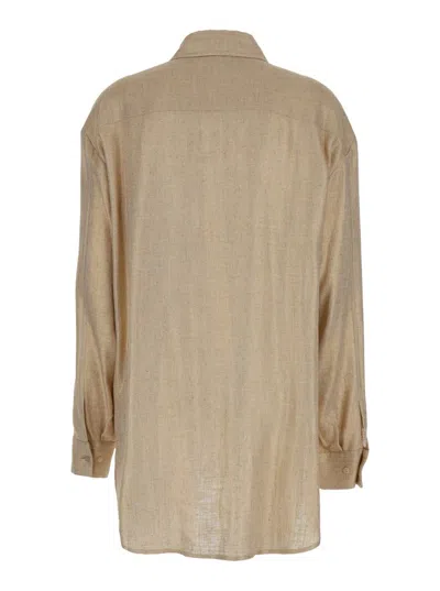 Shop Plain Oversized Gold Shirt In Laminated Fabric Woman In Grey