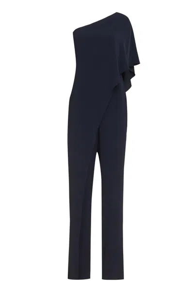 Shop Laurèn Lauren Georgette One-shoulder Jumpsuit In Blue