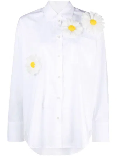 Shop Msgm Shirt With Daisies In White
