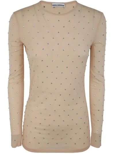 Shop Rabanne Paco  Haut Crew Neck Sweater Clothing In Nude & Neutrals