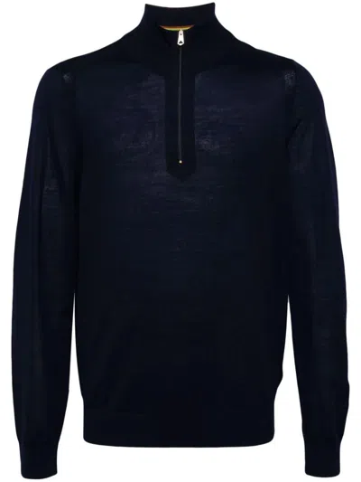 Shop Paul Smith Mens Sweater Zipper Neck Clothing In Blue