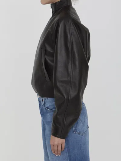 Shop Alaïa Round Leather Jacket In Black