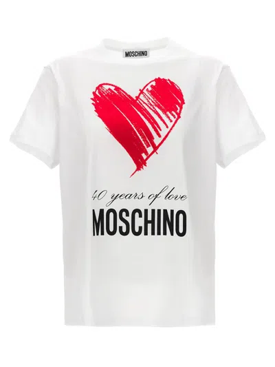 Shop Moschino '40 Years Of Love' T-shirt In White