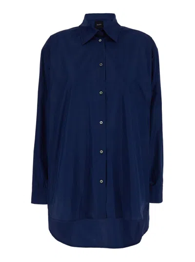 Shop Plain Oversized Blue Shirt In Cotton Woman