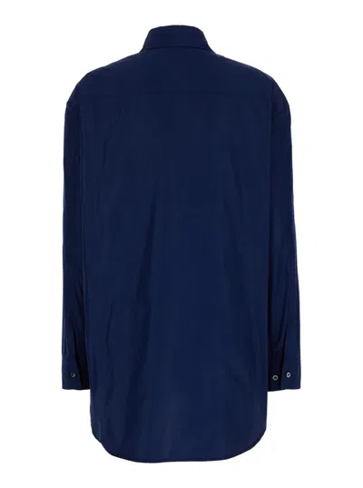 Shop Plain Oversized Blue Shirt In Cotton Woman