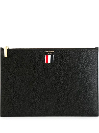 Shop Thom Browne Small Document Holder In Pebble Grain Leather Accessories In Black