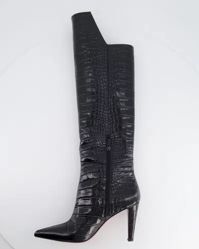 Shop Christian Louboutin Crocodile Embossed Knee-high Boots In Black