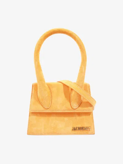 Shop Jacquemus Le Chiquito Moyen Suede Top Handle Bag In Gold