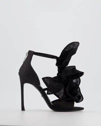 Shop Dior Satin And Lace Appliqué Evening Ankle Strap Heels In Black