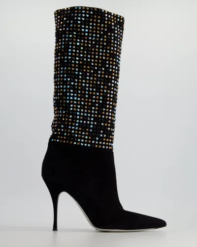 Shop René Caovilla Suede And Multicolour Crystal Embellished Boots In Black