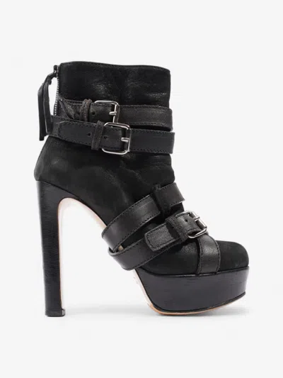 Shop Miu Miu Buckle Strap Platform Boots 125mm Leather In Black