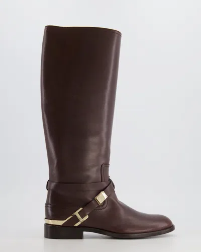 Shop Dior Burgundy Leather Boots With Gold Logo Detail In Brown