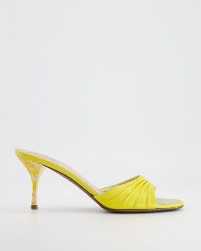 Shop Roberto Cavalli Leather Mules With Embellished Heel In Yellow