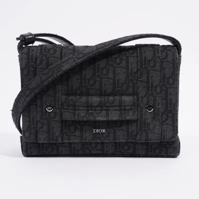 Shop Dior Oblique Flap / Canvas Crossbody Bag In Black