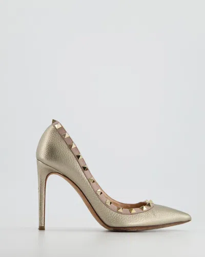 Shop Valentino Rockstud Leather Heels In Gold
