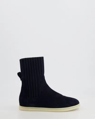 Shop Loro Piana Navy Suede Ankle Boots In Blue
