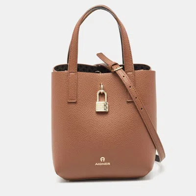 Shop Aigner Leather Leonie Bucket Bag In Brown